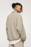 Fleece Polo Collar Sweatshirt - Heather Gray