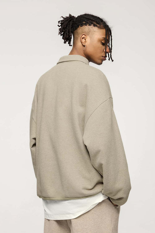 Fleece Polo Collar Sweatshirt - Heather Gray