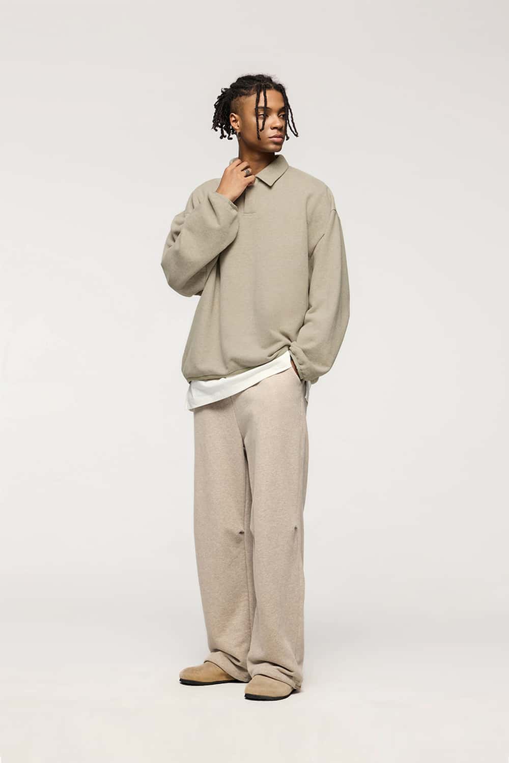 Fleece Polo Collar Sweatshirt - Heather Gray