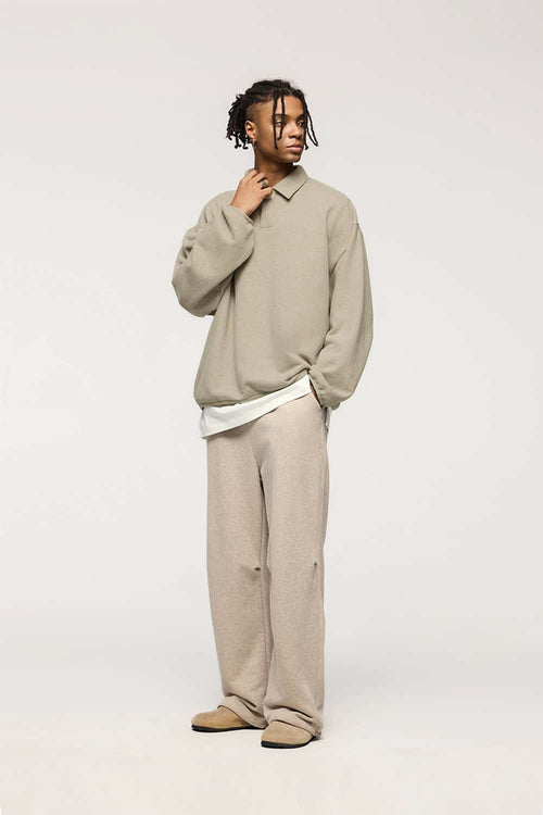 Fleece Polo Collar Sweatshirt - Heather Gray