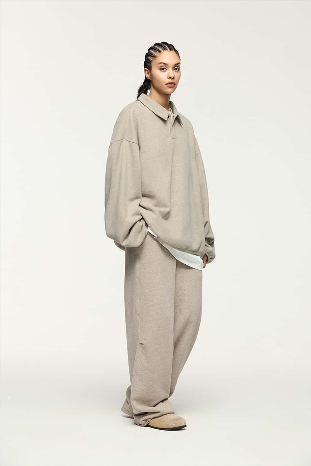 Fleece Polo Collar Sweatshirt - Heather Gray