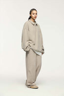 Fleece Polo Collar Sweatshirt - Heather Gray