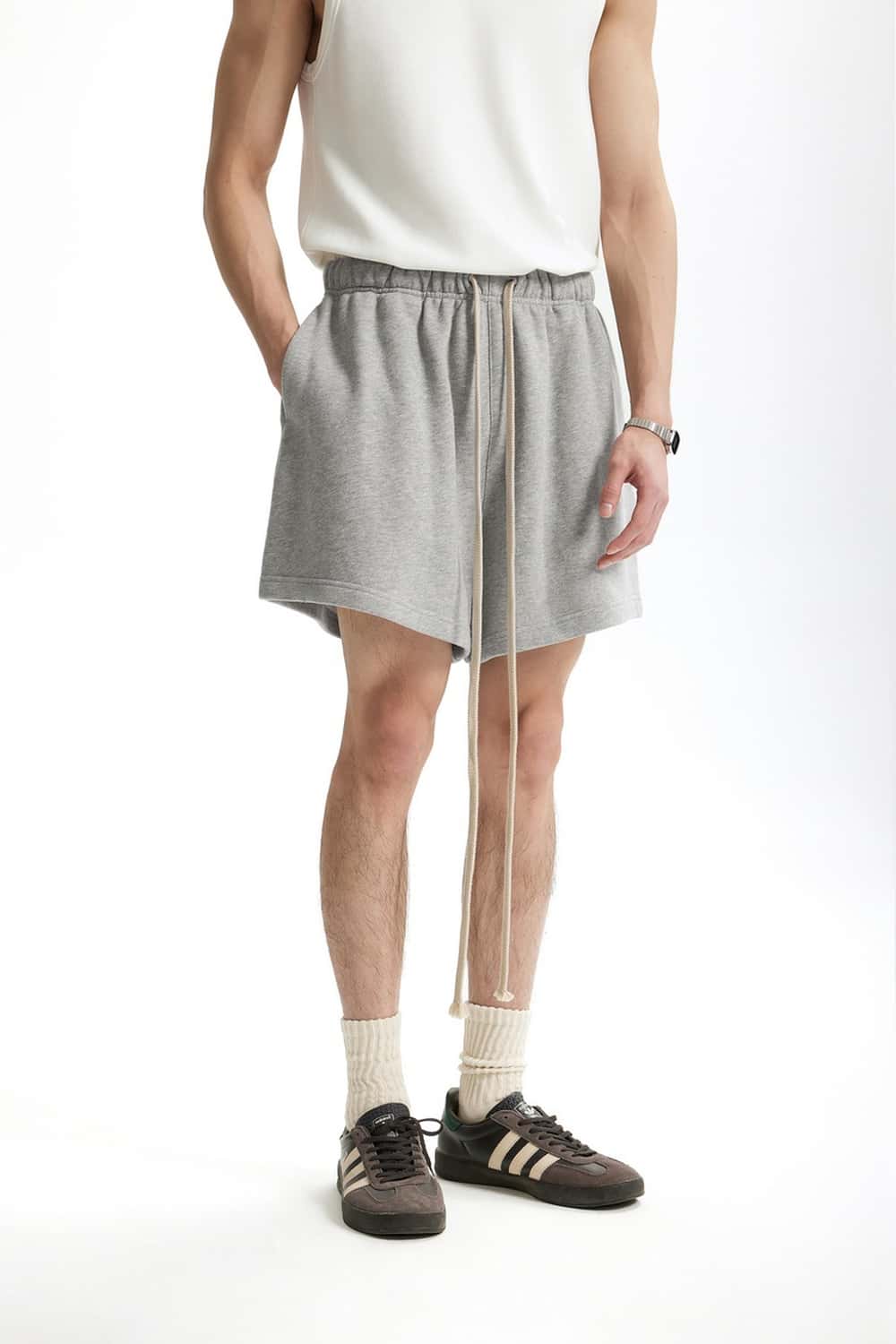 Drawstring Sweat Shorts - Heather Gray