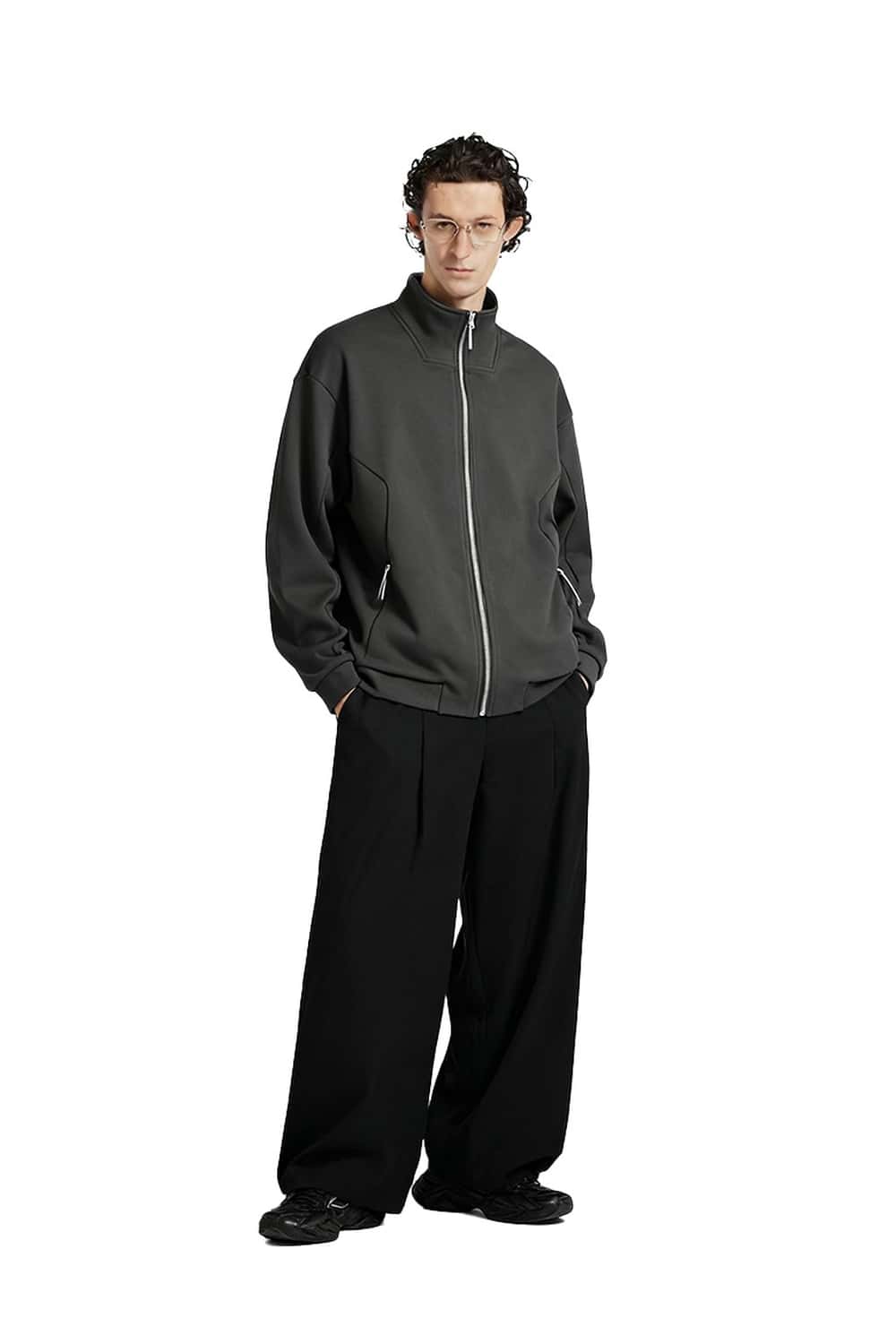 Fleece Stand-Collar Zip Jacket - Carbon Gray