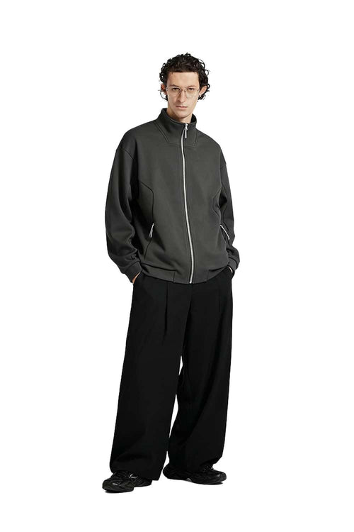 Fleece Stand-Collar Zip Jacket - Carbon Gray