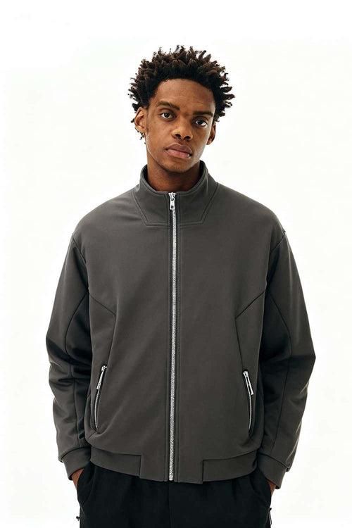 Fleece Stand-Collar Zip Jacket - Carbon Gray