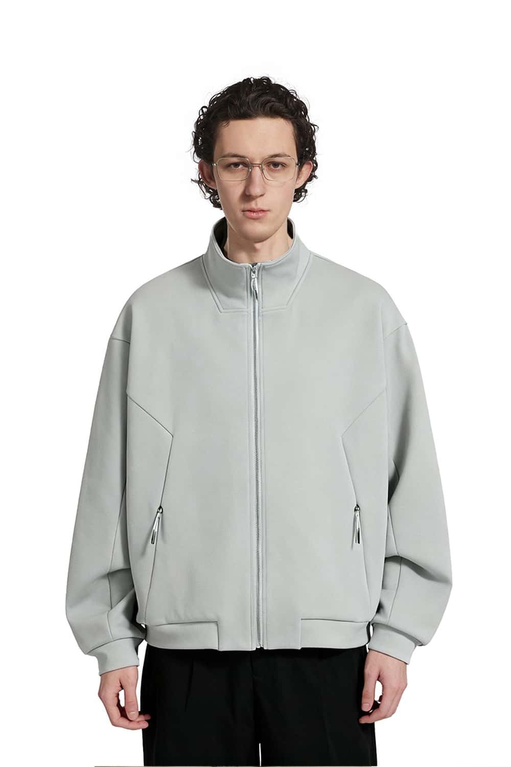Fleece Stand-Collar Zip Jacket - Layered Rock Gray