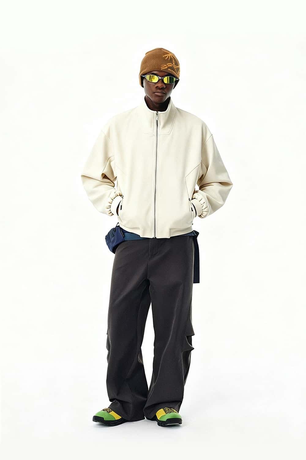 Fleece Stand-Collar Zip Jacket - White