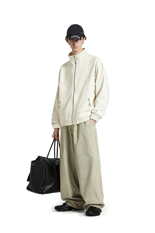 Fleece Stand-Collar Zip Jacket - White