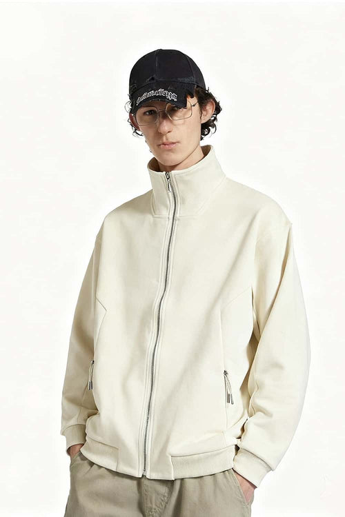 Fleece Stand-Collar Zip Jacket - White