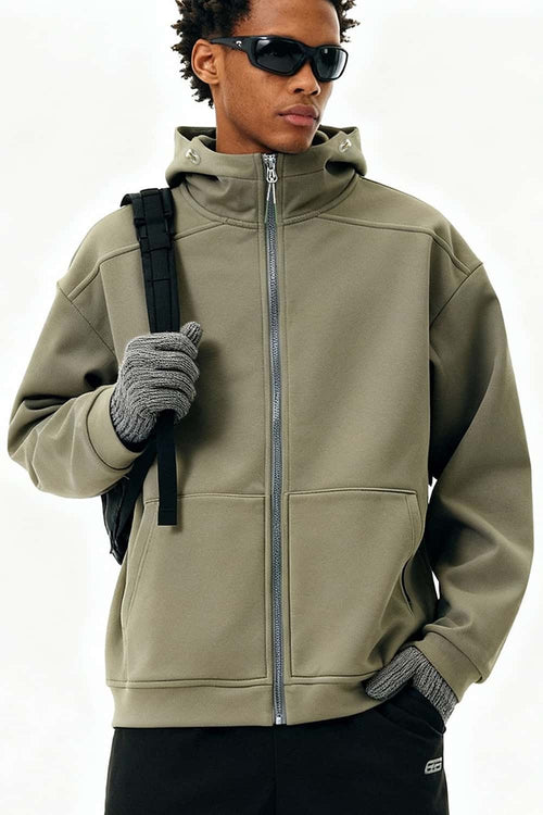 Fleece Full-Zip Hooded Jacket - Black