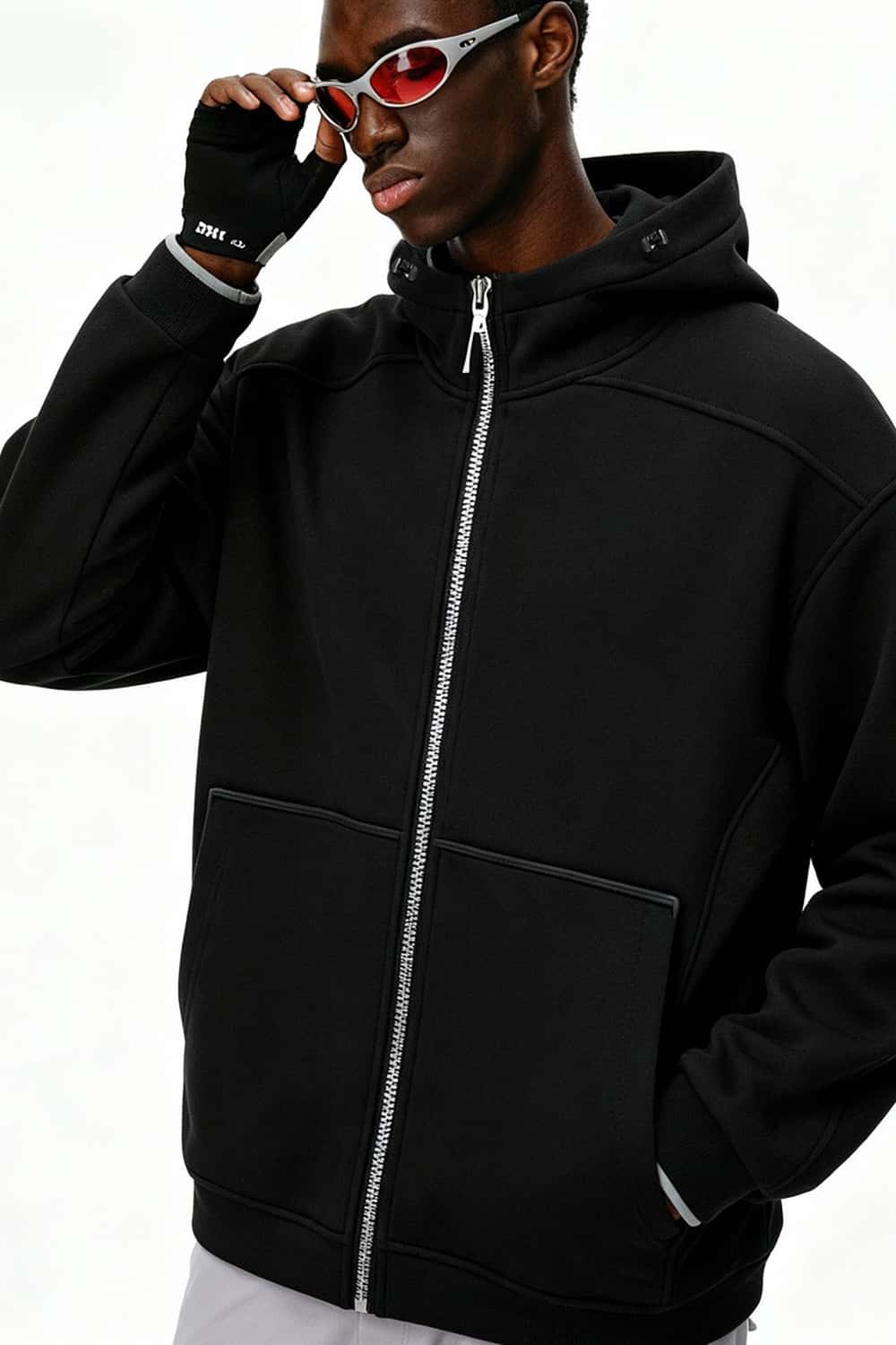 Fleece Full-Zip Hooded Jacket - Black