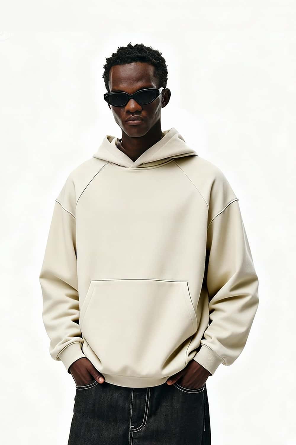 Fleece Kangaroo Pocket Hoodie - White
