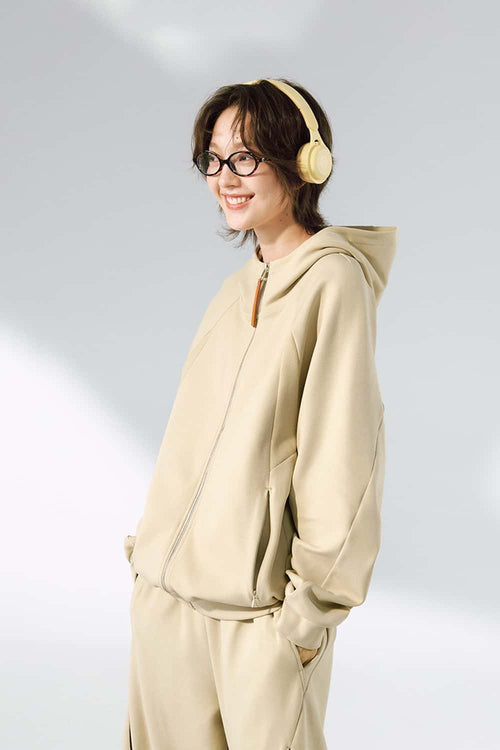Stretch Full-Zip Hooded Jacket - Khaki