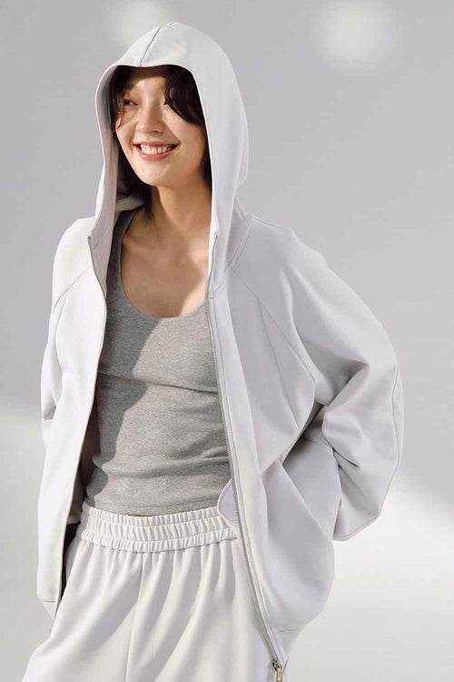 Stretch Full-Zip Hooded Jacket - Light Gray