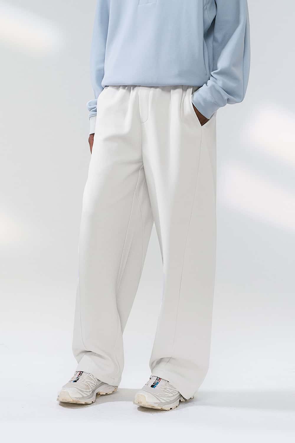 Loose Straight-Leg Stretch Pants - Light Gray