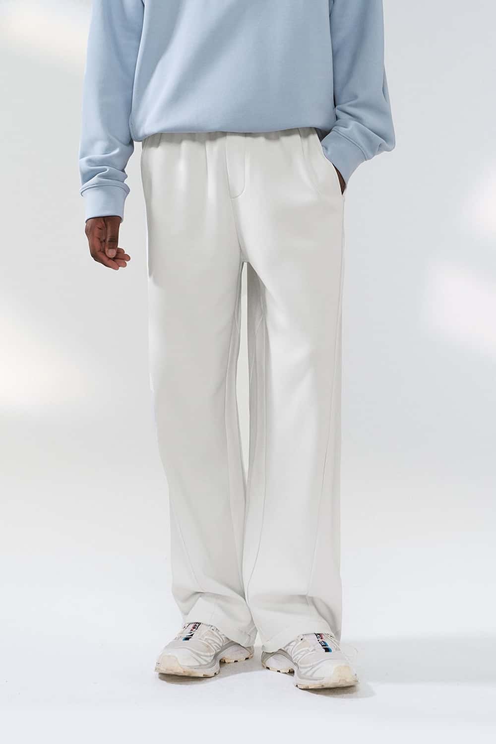 Loose Straight-Leg Stretch Pants - Light Gray