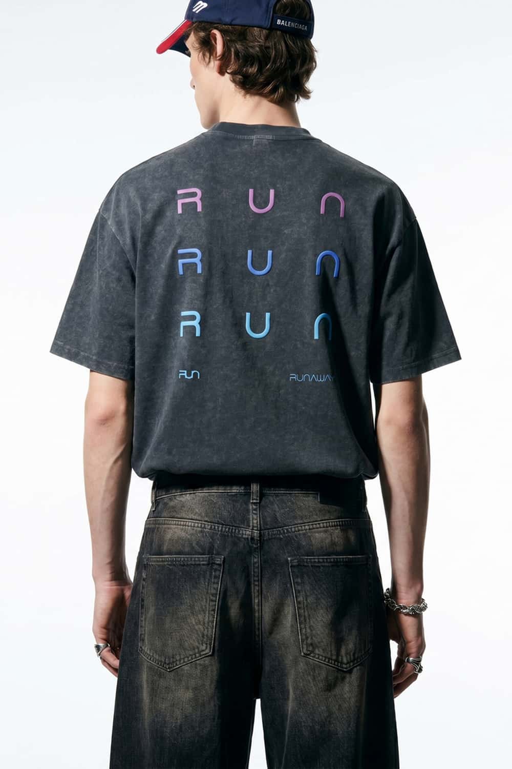 Washed Gradient Graphic T-Shirt - Dark Gray
