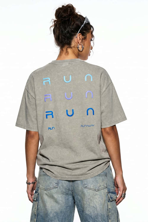 Washed Gradient Graphic T-Shirt - Khaki