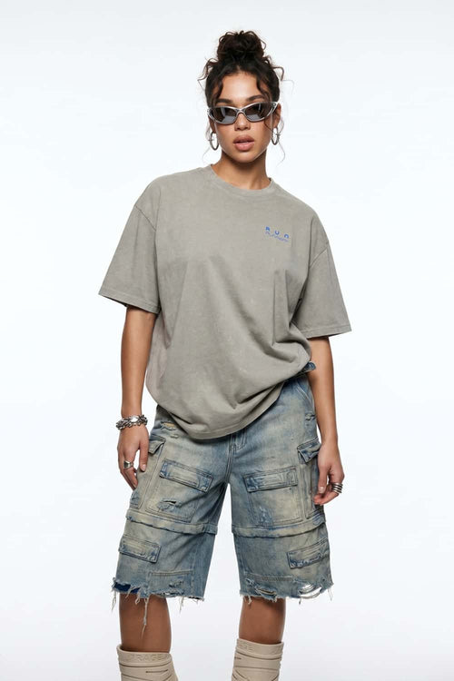 Washed Gradient Graphic T-Shirt - Khaki