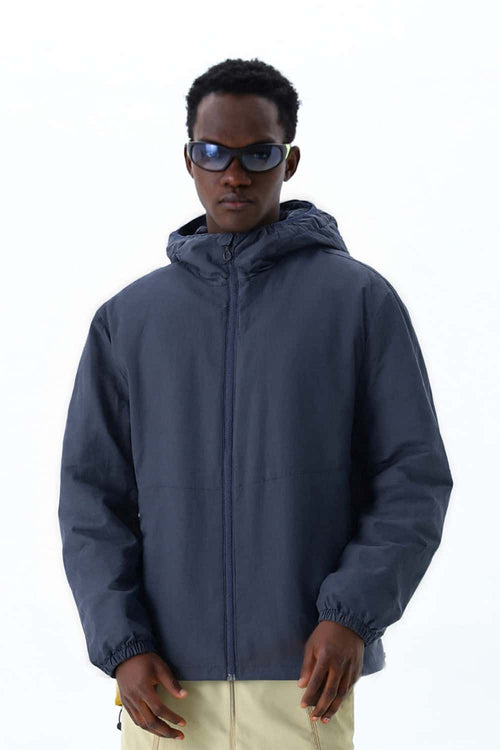 Water-Repellent Insulated Hooded Jacket - Navy Blue