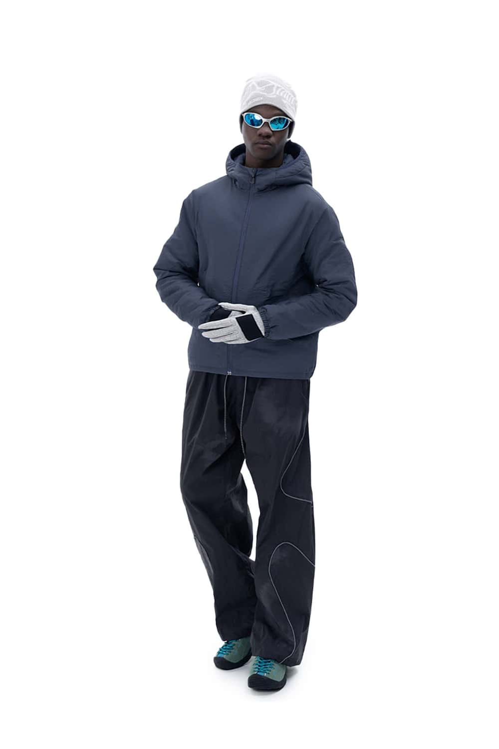 Water-Repellent Insulated Hooded Jacket - Navy Blue