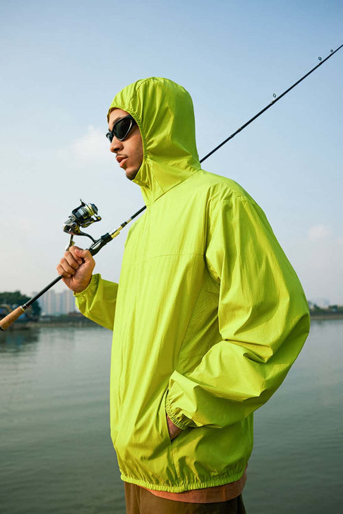 Lightweight UPF Hooded Shell Jacket - Fluorescent Green
