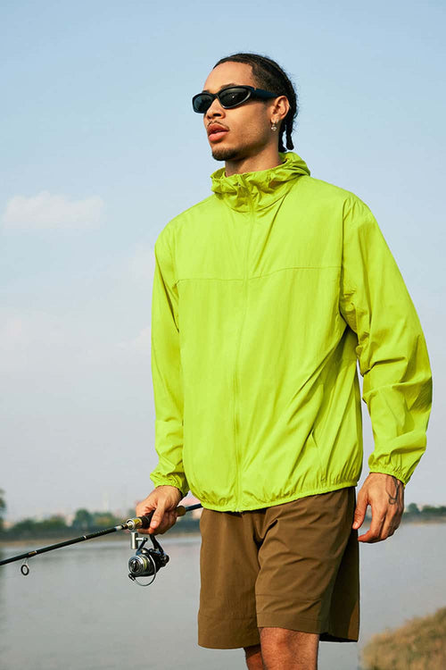 Lightweight UPF Hooded Shell Jacket - Fluorescent Green