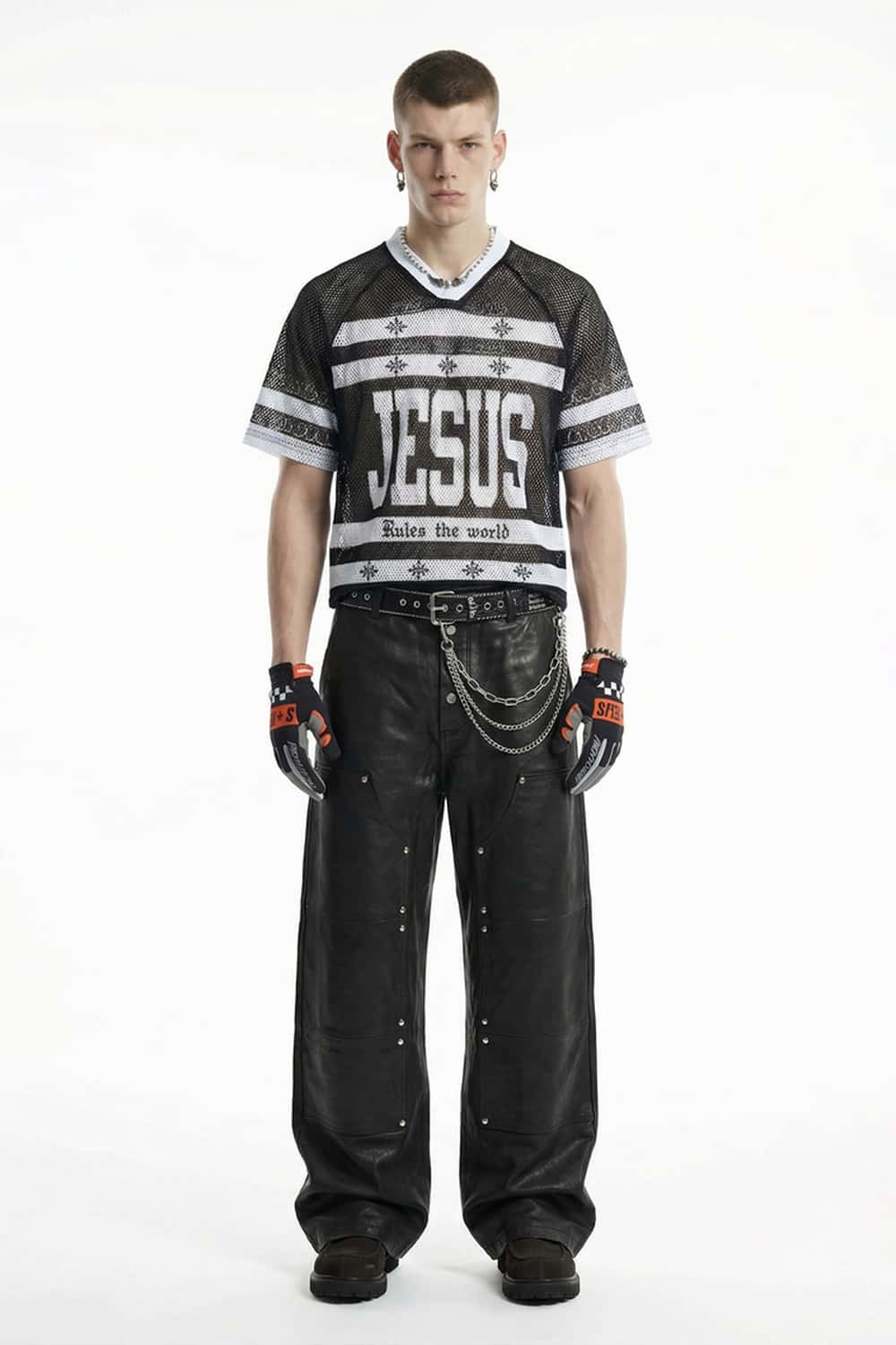 Graphic Mesh V-Neck Jersey - Black