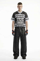 Graphic Mesh V-Neck Jersey - Black