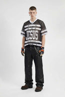 Graphic Mesh V-Neck Jersey - Black