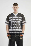 Graphic Mesh V-Neck Jersey - Black