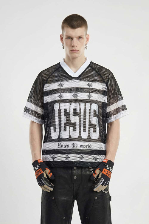 Graphic Mesh V-Neck Jersey - Black