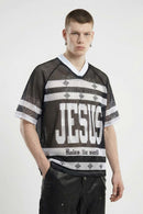 Graphic Mesh V-Neck Jersey - Black