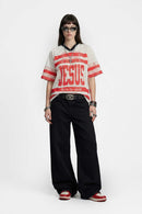 Graphic Mesh V-Neck Jersey - Red