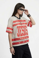 Graphic Mesh V-Neck Jersey - Red