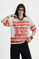 Graphic Mesh V-Neck Jersey - Red