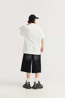 Washed Wide-Leg Denim Shorts - Charcoal Gray