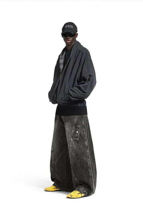 Washed Barrel-Leg Utility Jeans - Black