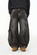 Washed Barrel-Leg Utility Jeans - Black