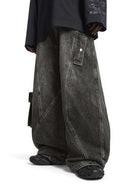 Washed Barrel-Leg Utility Jeans - Black
