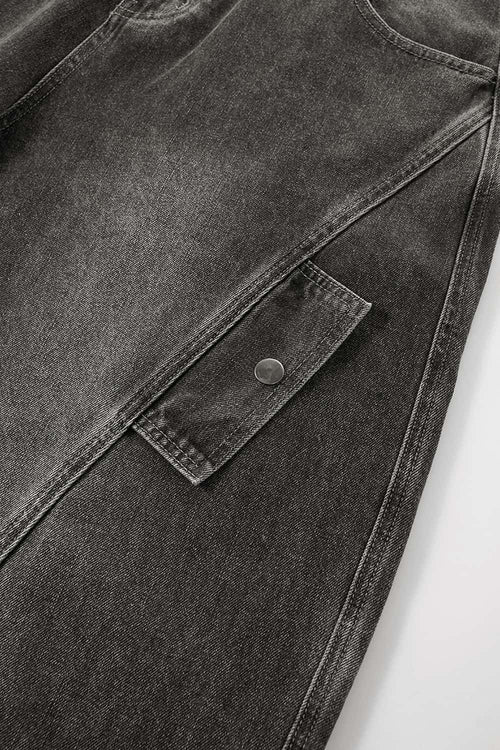 Washed Barrel-Leg Utility Jeans - Black