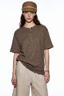 Textured Henley Short Sleeve Tee - Brown