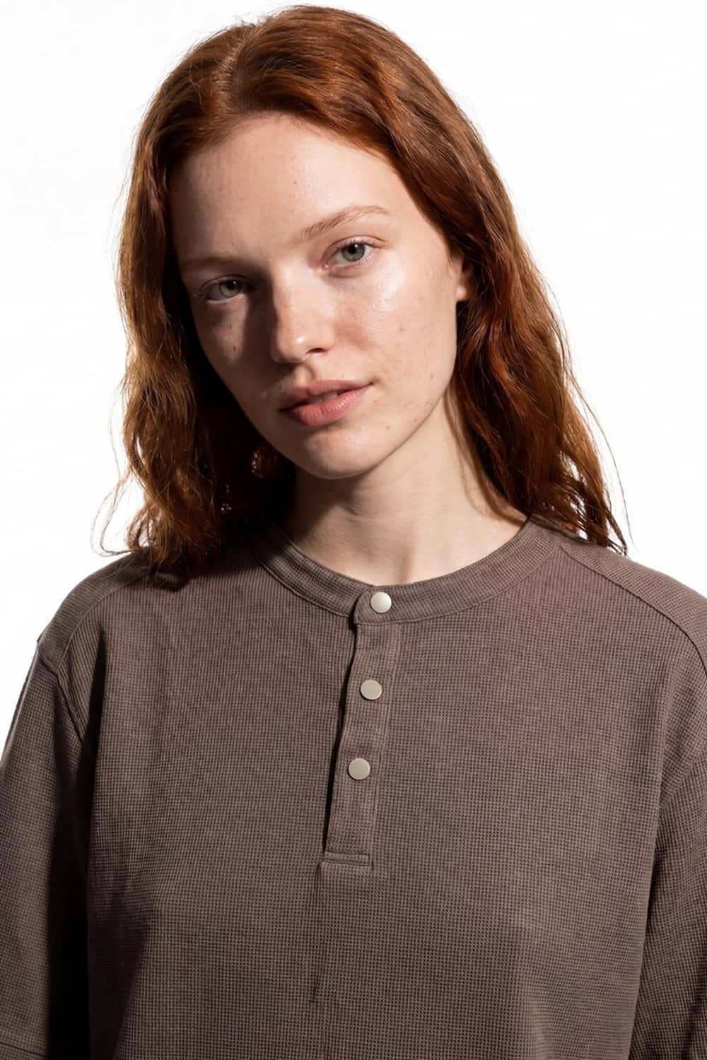 Textured Henley Short Sleeve Tee - Brown