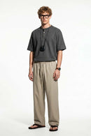Textured Henley Short Sleeve Tee - Dark Gray