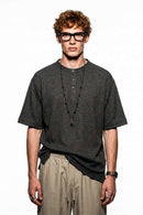 Textured Henley Short Sleeve Tee - Dark Gray