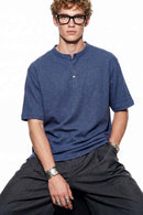 Textured Henley Short Sleeve Tee - Purple