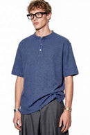 Textured Henley Short Sleeve Tee - Purple