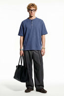 Textured Henley Short Sleeve Tee - Purple