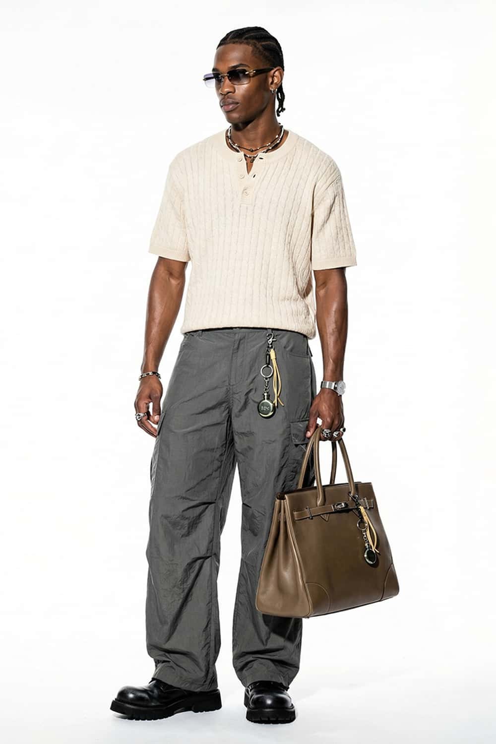 Ribbed Henley Short Sleeve Knit Top - Apricot